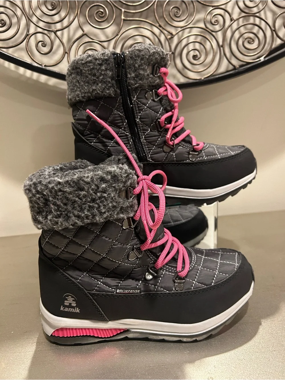 Kamik Kids Gray and Pink Quilted Snow Boot